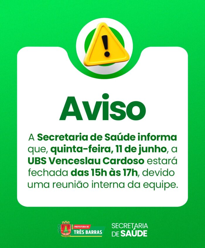 UBS Venceslau Cardoso no São Cristóvão terá atendimento reduzido nesta quinta-feira, 11