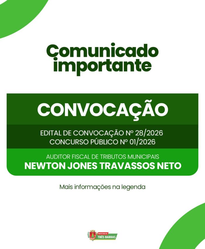 Atenção: Prefeitura de Três Barras convoca candidato aprovado no Concurso Público