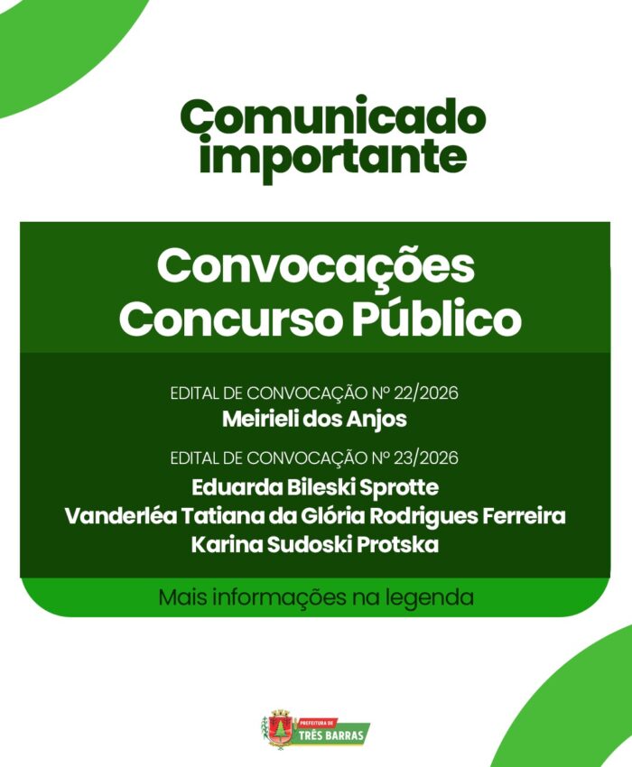 Três Barras divulga convocações alusivas ao Concurso Público