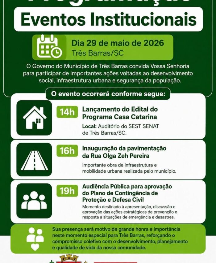 Três Barras realiza eventos institucionais na tarde desta sexta-feira (29)