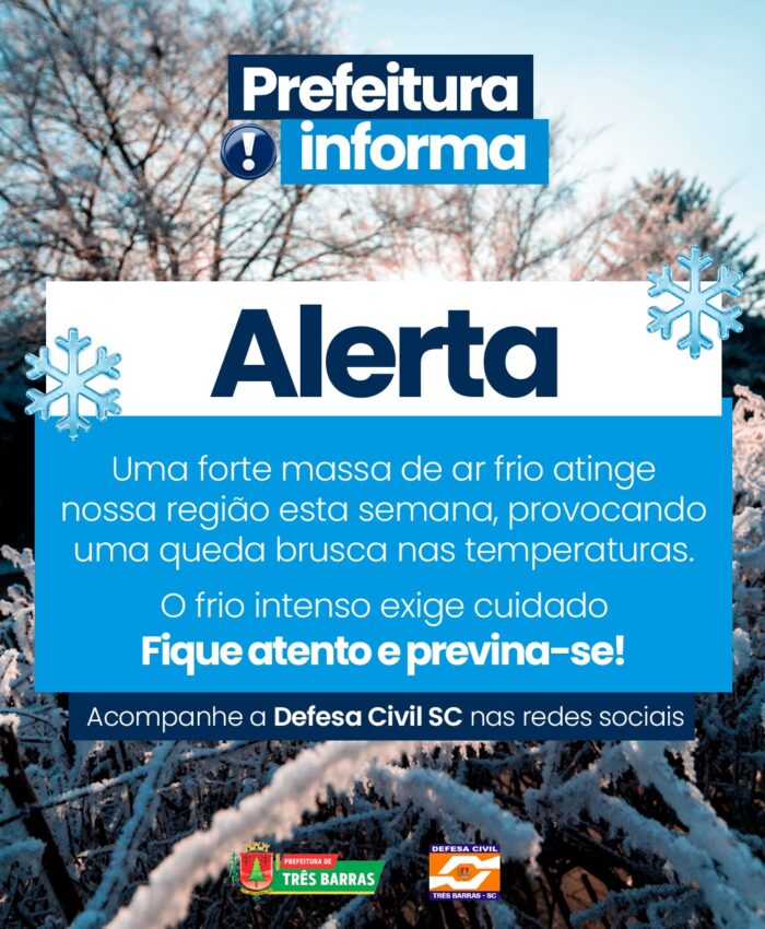 Três Barras: Defesa Civil alerta população para frio intenso