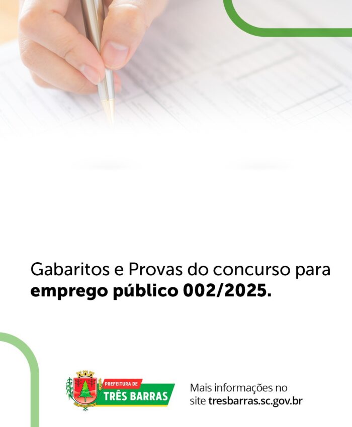 Três Barras divulga os gabaritos e provas do Concurso para Emprego Público (002/2025)