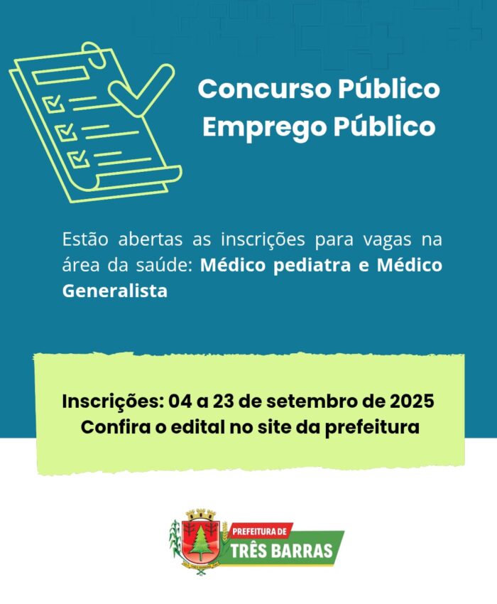 Prefeitura de Três Barras lança Edital para Concurso Público para Emprego Público