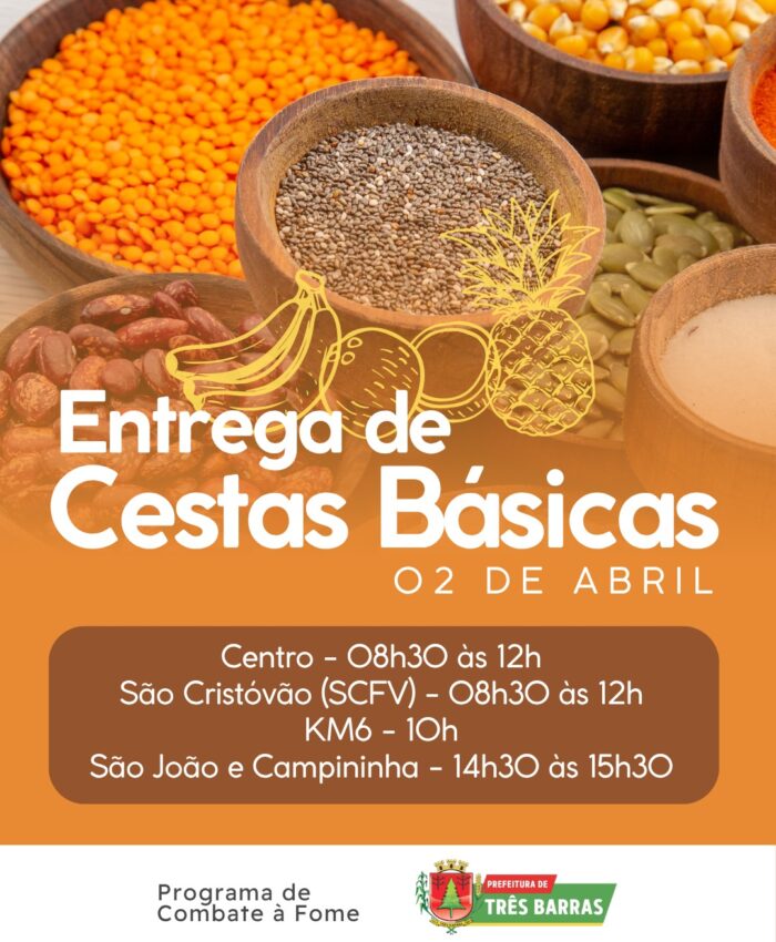 Cestas básicas do Programa de Combate à Fome serão entregues nesta semana em Três Barras