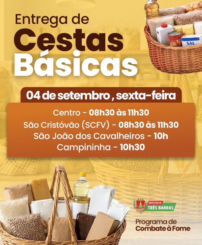 Entrega de cestas básicas acontece nesta sexta-feira, 4 de setembro