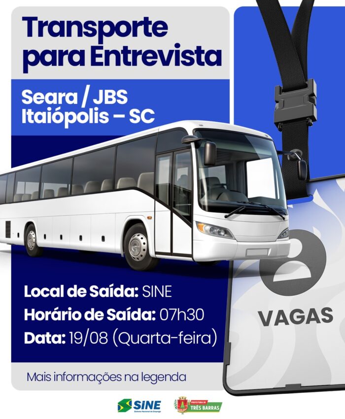 Três Barras: Transporte gratuito será disponibilizado para candidatos que participarão de entrevistas de emprego