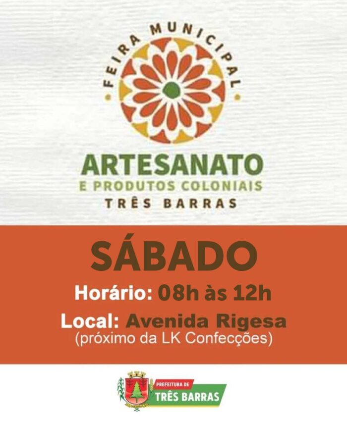 Neste sábado, 1º de agosto, tem nova edição da Feira Municipal de Artesanato e Produtos Coloniais