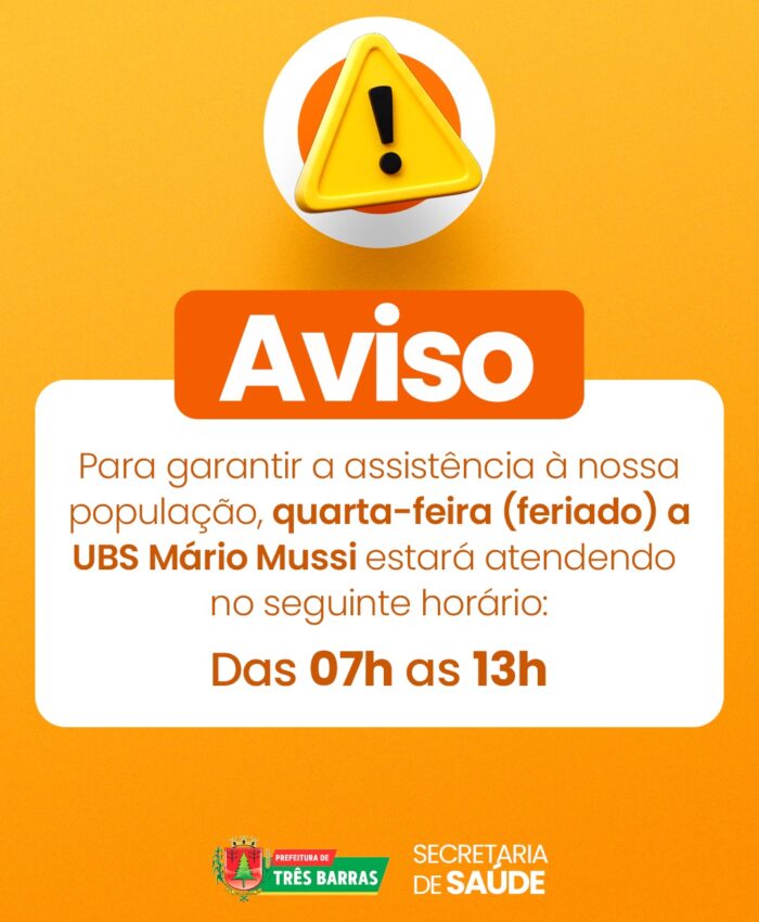UBS Dr. Mário Mussi estará atendendo nesta quarta-feira, 24, em horário especial