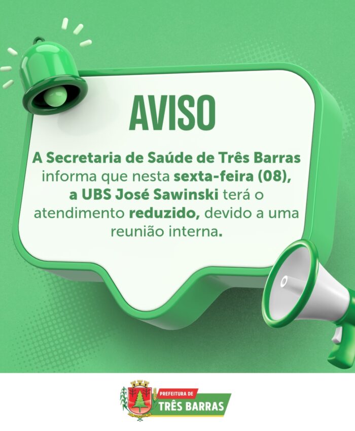 UBS José Sawinski terá funcionamento até às 15h nesta sexta-feira, 08 de agosto