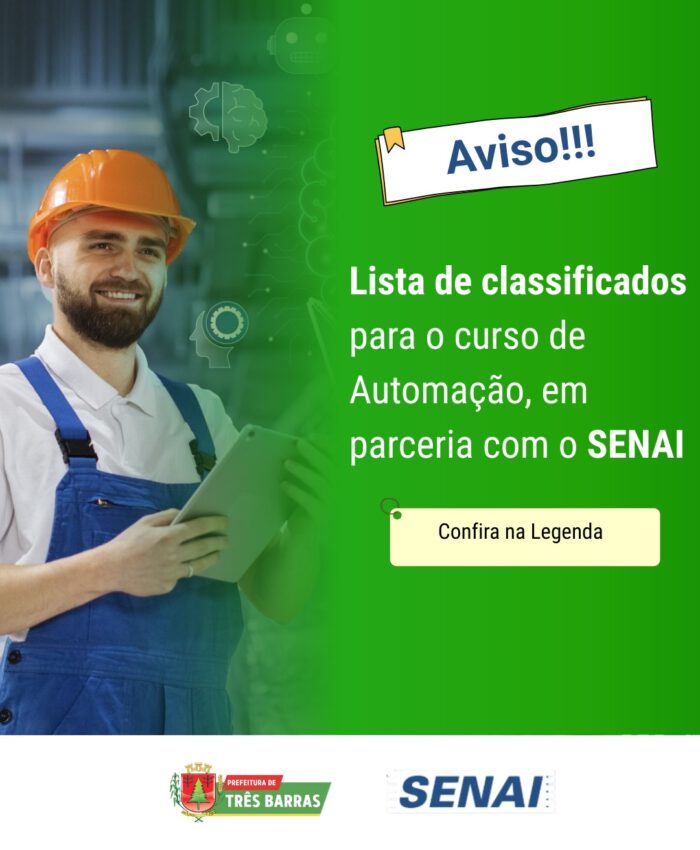 Três Barras divulga Lista de Classificados no Curso de Automação Industrial