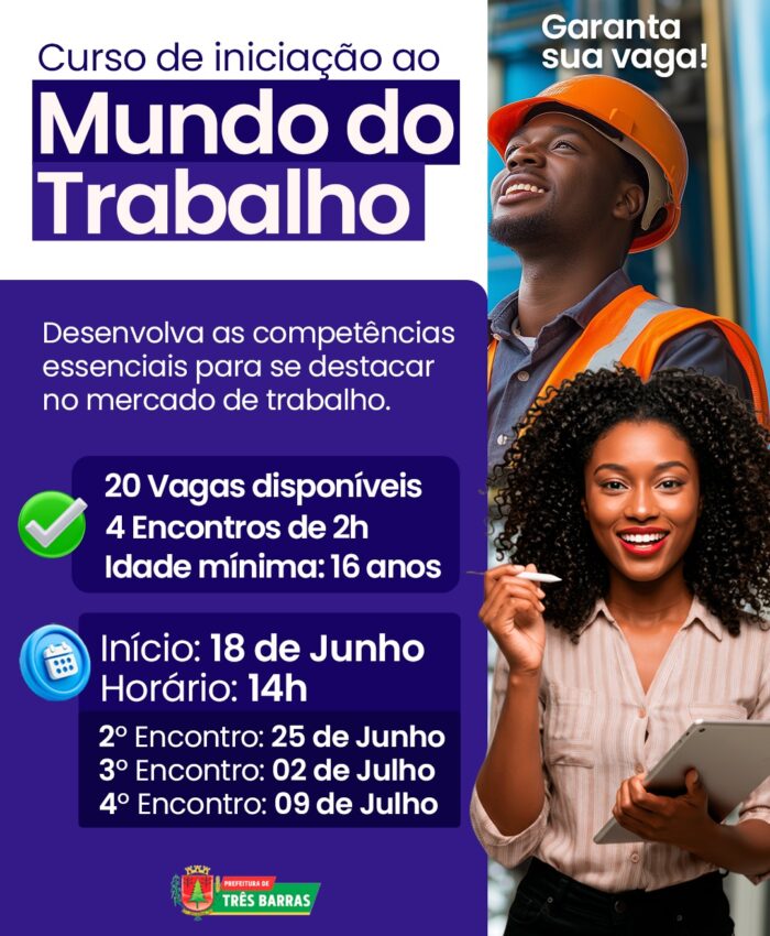 Três Barras abre inscrições para o Curso “Mundo do Trabalho”