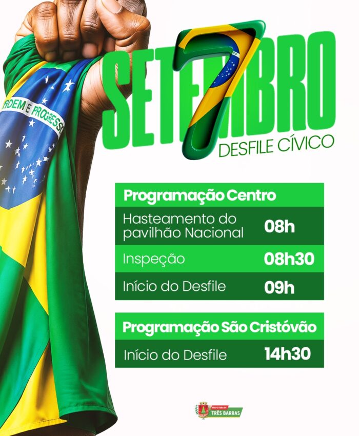 Três Barras celebra a Independência do Brasil com Desfile Cívico no dia 7 de setembro