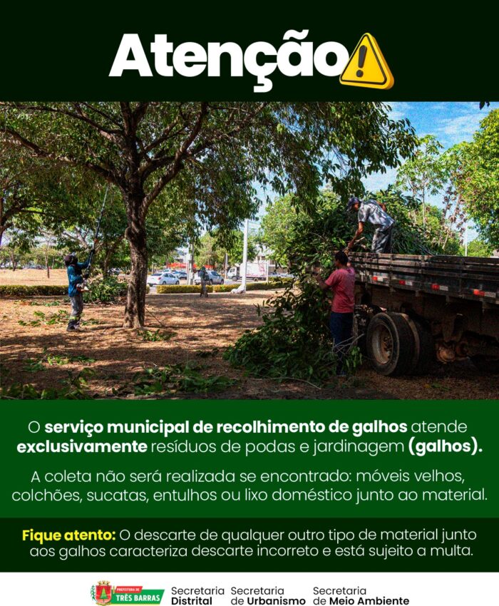 Atenção: Prefeitura de Três Barras realiza recolhimento de galhos