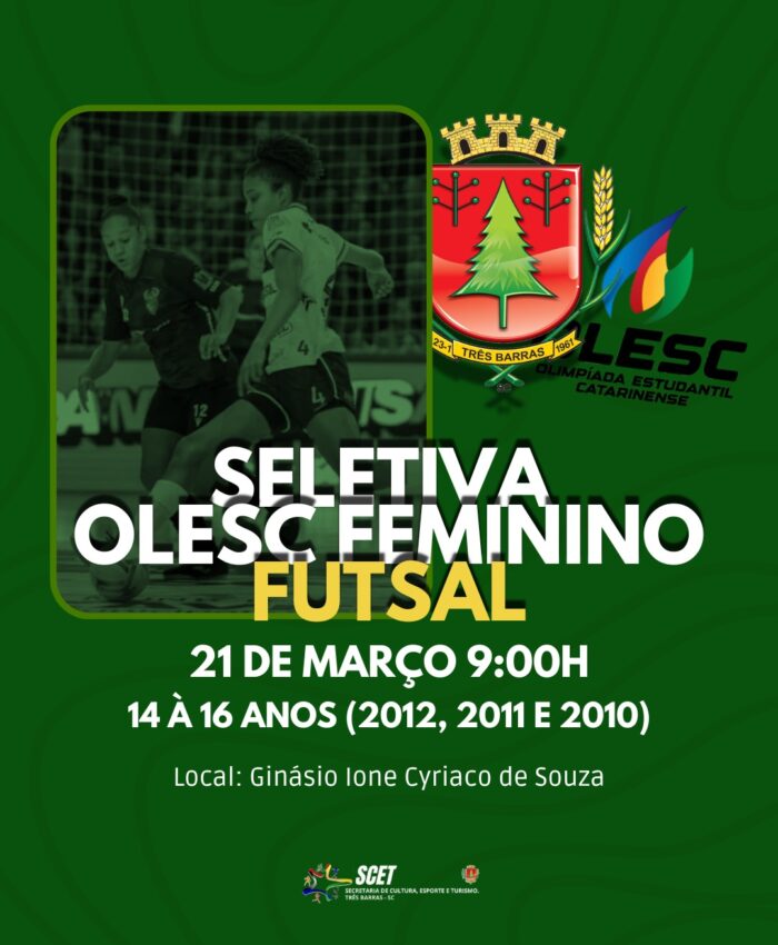 Três Barras promove seletiva de Futsal Feminino para a OLESC neste sábado
