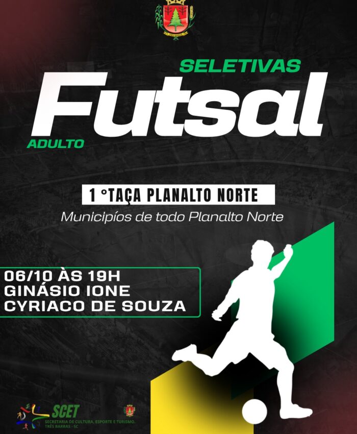 Três Barras sediará seletivas do Futsal adulto na próxima segunda-feira, 06 de outubro