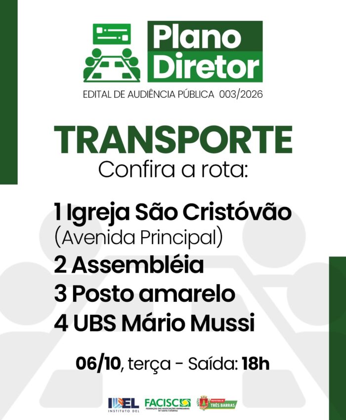 Atenção: Transporte gratuito para a Audiência Pública do Plano Diretor