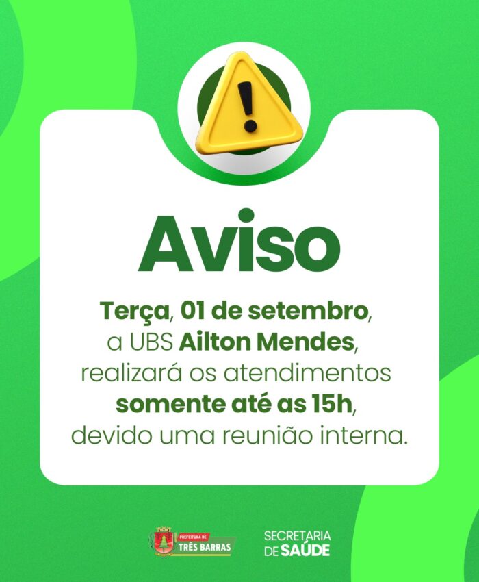UBS Ailton Mendes terá atendimento reduzido nesta terça-feira, 1º de setembro