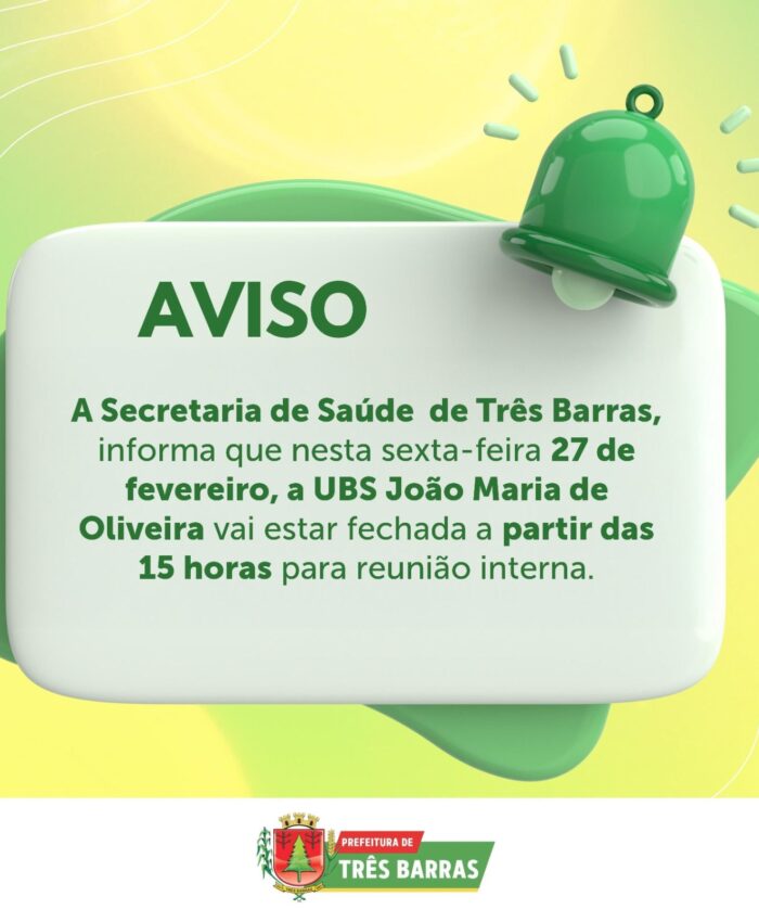 ​UBS da Campininha terá horário alterado nesta sexta-feira em Três Barras