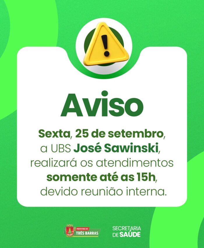 UBS José Sawinski terá funcionamento reduzido nesta sexta-feira, 25