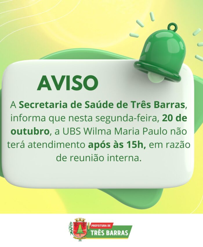 UBS Wilma Maria Paulo terá funcionamento reduzido nesta segunda-feira, dia 20