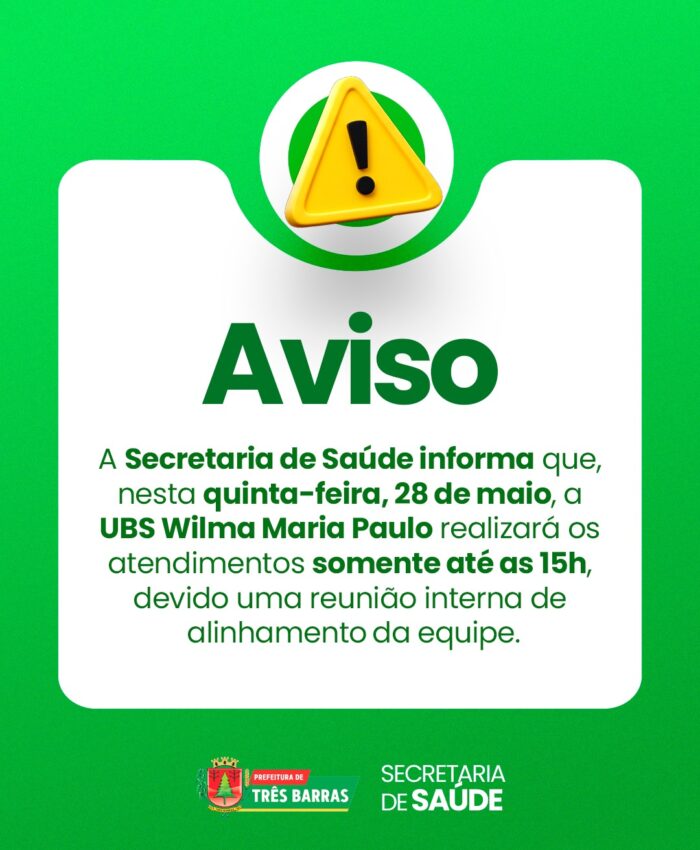 UBS Wilma Maria Paulo terá funcionamento reduzido nesta quinta-feira (28)