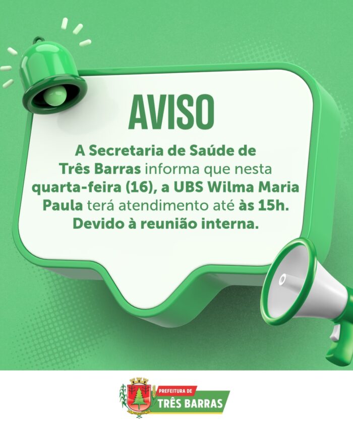 UBS Wilma Maria Paulo terá funcionamento reduzido nesta quarta-feira, dia 16