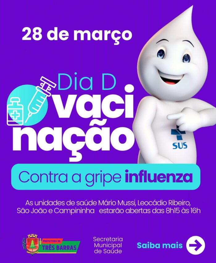 Saúde: Três Barras promove “Dia D” de vacinação contra a gripe neste sábado (28)