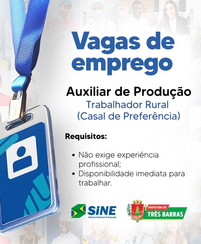 Posto do SINE de Três Barras oferta vagas de emprego