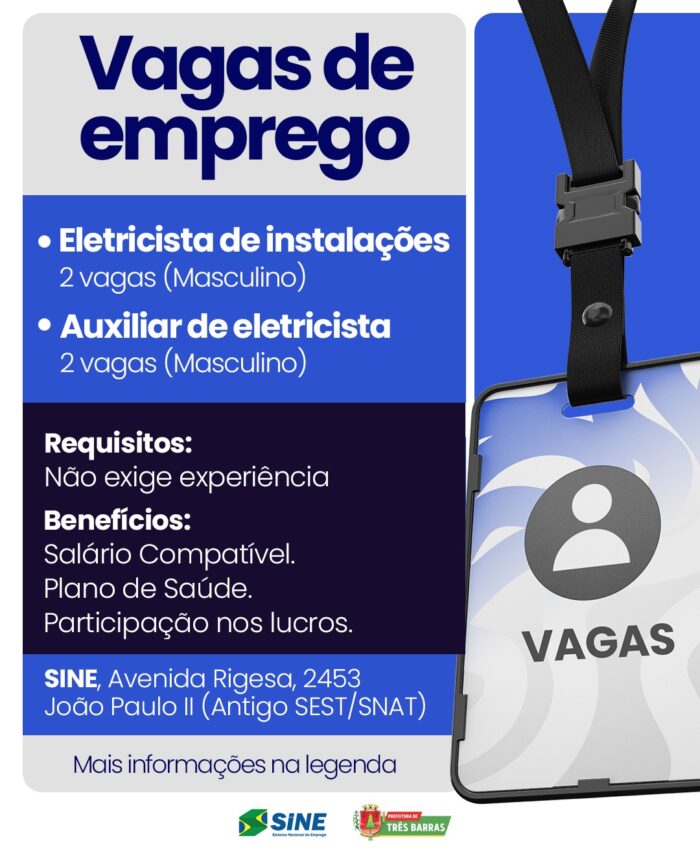 Atenção: SINE de Três Barras dispõe de Vagas de Emprego
