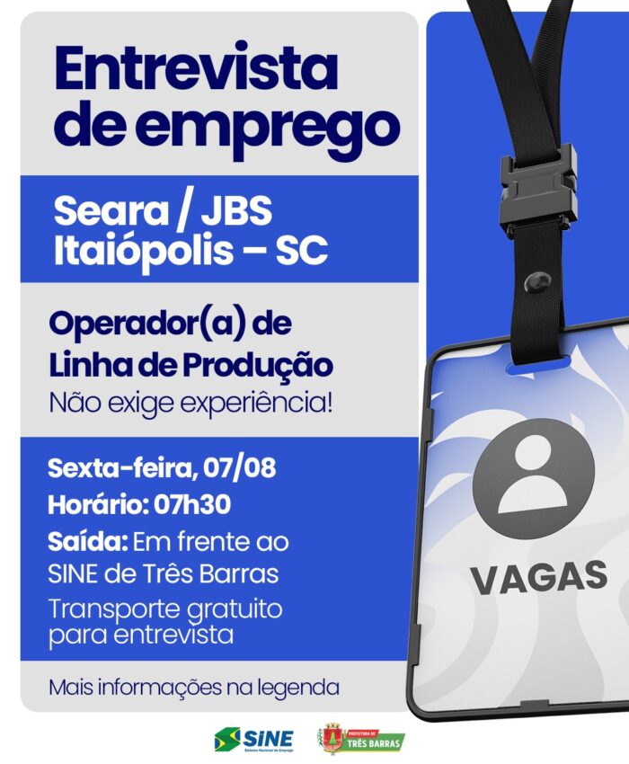 Seara/JBS de Itaiópolis realiza entrevistas de emprego nesta próxima sexta-feira, 07 de agosto