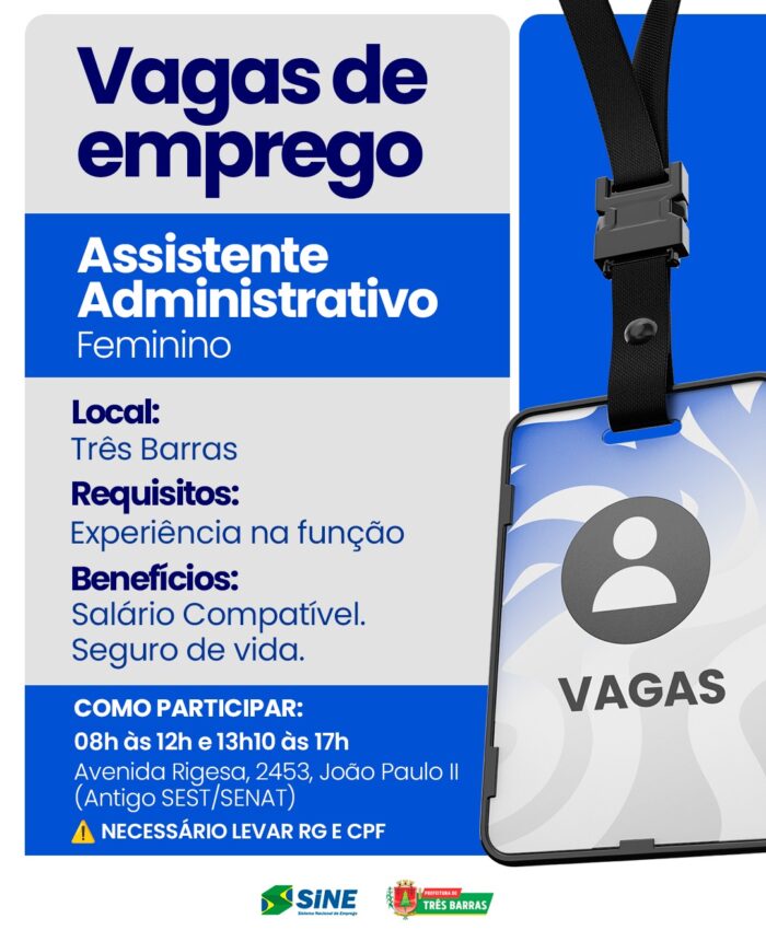 Oportunidade: SINE de Três Barras dispõe Vaga de Emprego