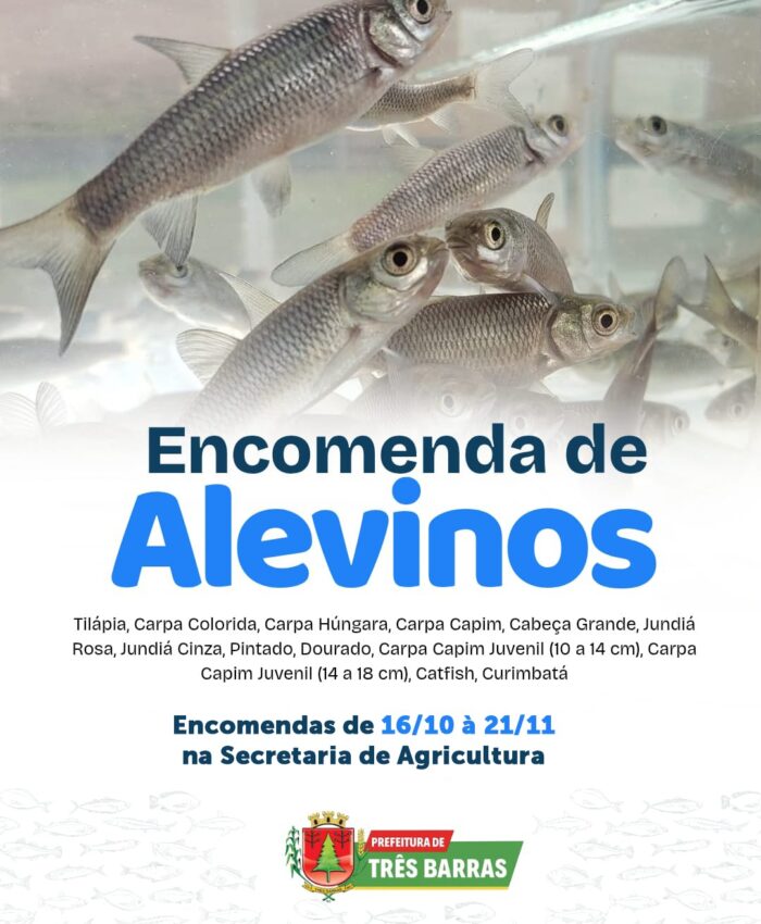 Abertas as inscrições para a aquisição de alevinos em Três Barras; encomendas seguem até o dia 21 de novembro