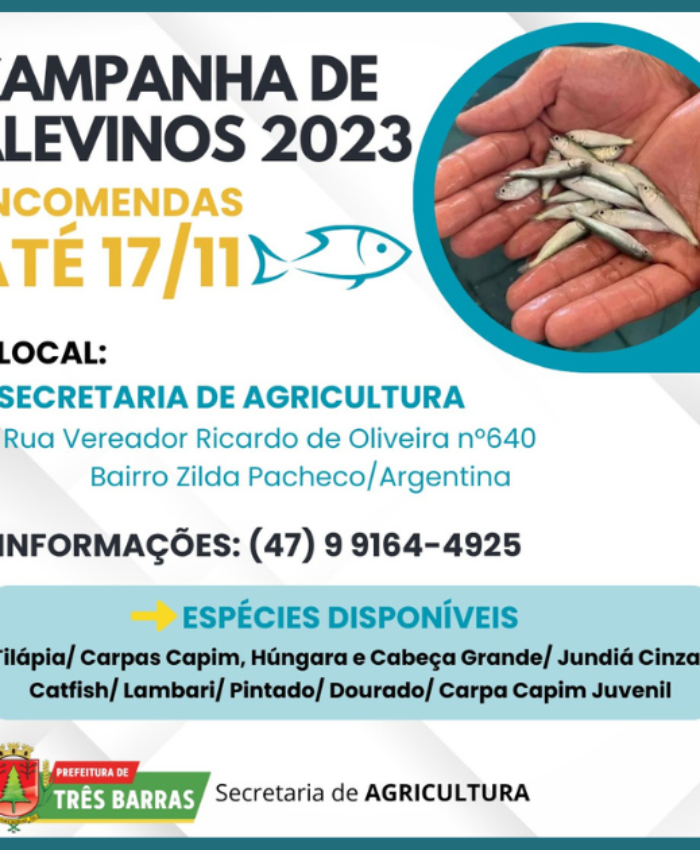 Abertas as inscrições para a aquisição de alevinos em Três Barras; encomendas seguem até o dia 17