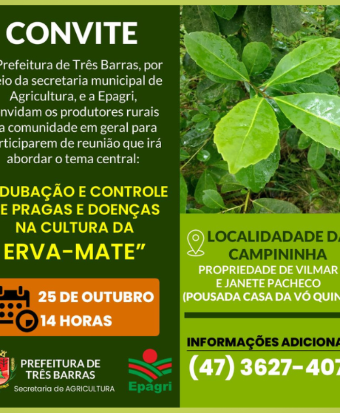 Agricultores terão palestra sobre “Adubação e controle de doenças e pragas na cultura da erva-mate”