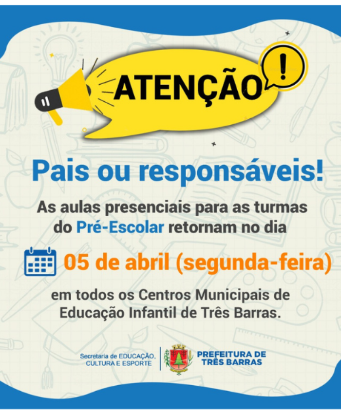 Alunos do pré-escolar voltam às aulas presenciais no dia 05 de abril