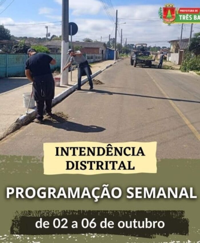 ATENÇÃO PARA O CRONOGRAMA SEMANAL DE SERVIÇOS DA INTENDÊNCIA DISTRITAL DO SÃO CRISTÓVÃO
