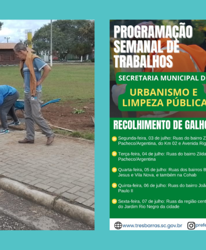 Atenção para o cronograma de atividades da secretaria municipal de Urbanismo e Limpeza Pública para esta semana