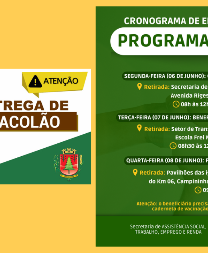 Beneficiários receberão os sacolões na próxima semana, em Três Barras