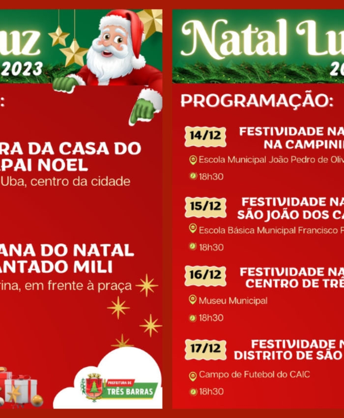 Casinha do Papai Noel será aberta neste sábado, 09, em Três Barras; festividades natalinas acontecem na próxima semana