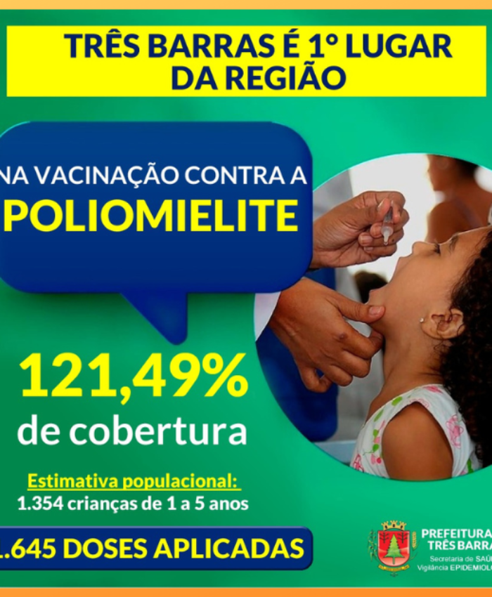Com 121,49%, Três Barras é o município da região com maior cobertura na vacinação contra a Poliomielite