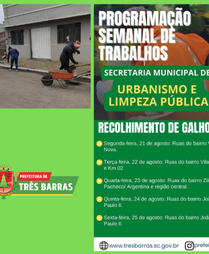Confira o cronograma de trabalhos da secretaria de Urbanismo e Limpeza Pública para esta semana