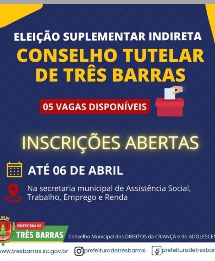 Conselho Tutelar: inscrições para eleição suplementar indireta seguem até 06 de abril