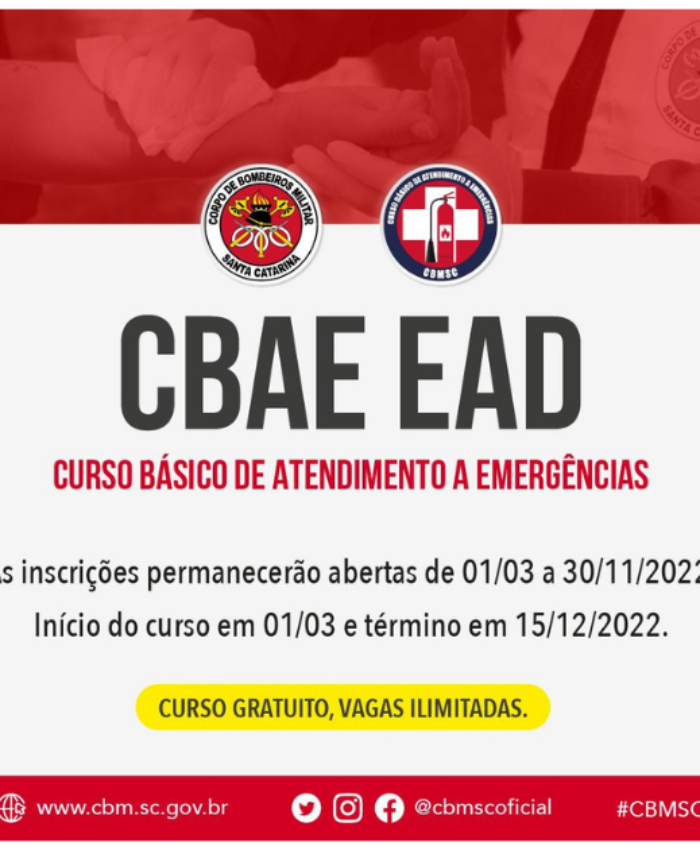 Corpo de Bombeiros de SC está com inscrições abertas para o Curso Básico de Atendimento Emergencial
