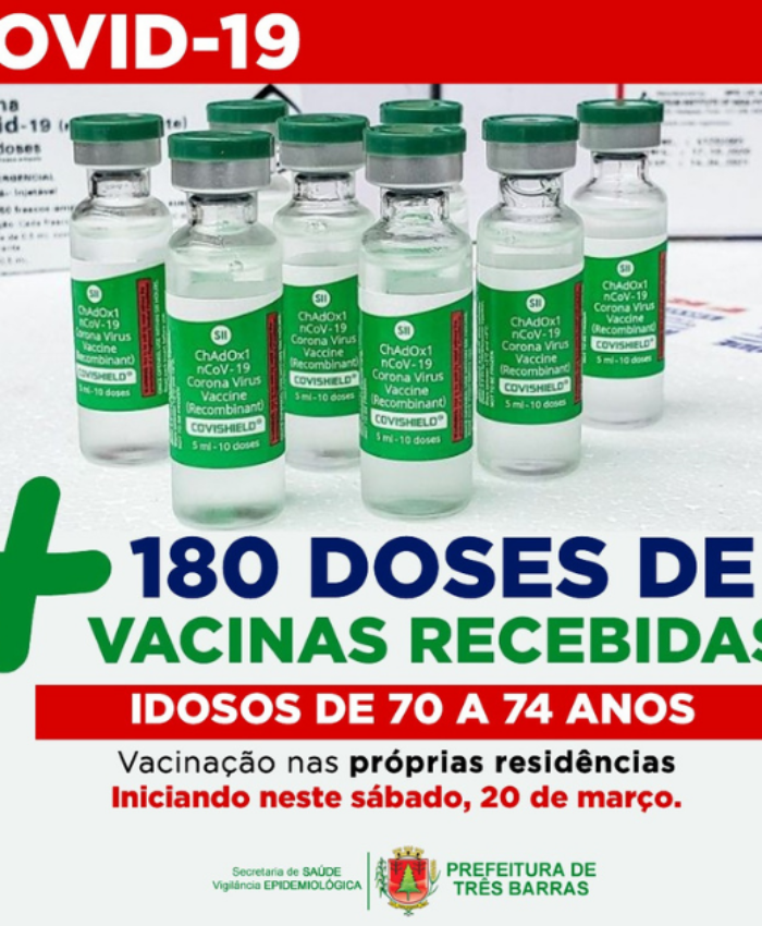 Covid-19: idosos de 70 a 74 anos começam a ser vacinados neste sábado, em Três Barras