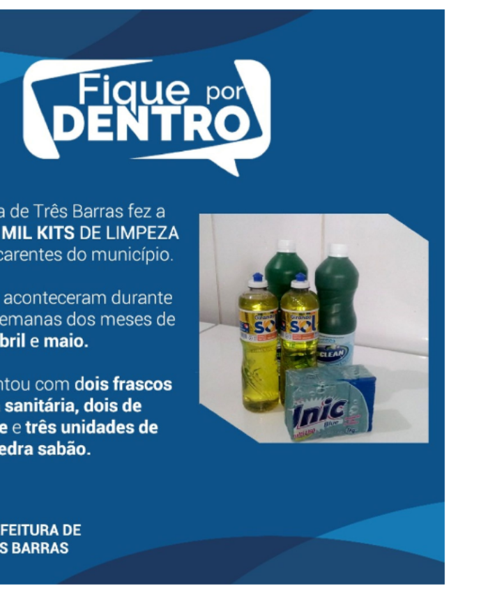Covid-19: Prefeitura de Três Barras distribuiu 4 mil kits de limpeza às famílias carentes