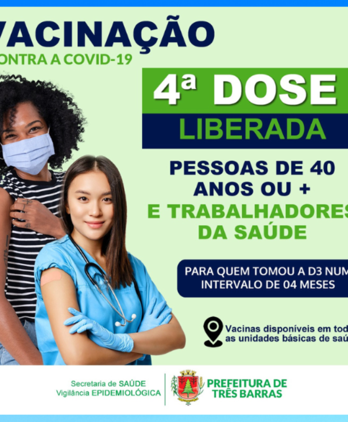 Covid-19: Saúde de Três Barras já está aplicando a D4 em pessoas com 40 anos ou mais e trabalhadores da saúde