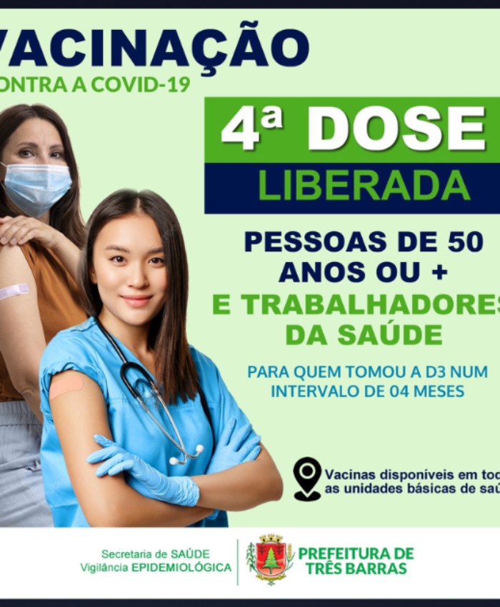 Covid-19: Saúde de Três Barras já está aplicando a D4 em pessoas com 50 anos ou mais e trabalhadores da saúde