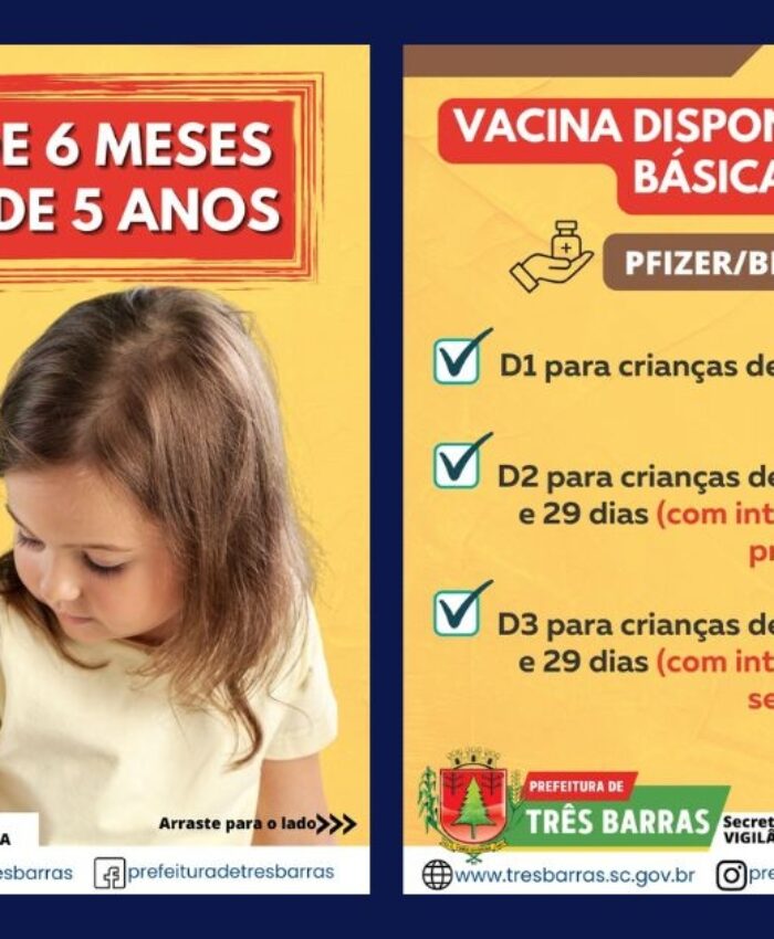 Crianças de 06 meses a menores de 05 anos já podem tomar a D3 da vacina contra a covid-19