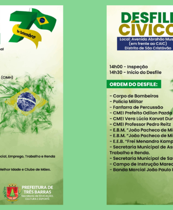 Definida a programação dos dois desfiles cívicos de 7 de setembro, em Três Barras