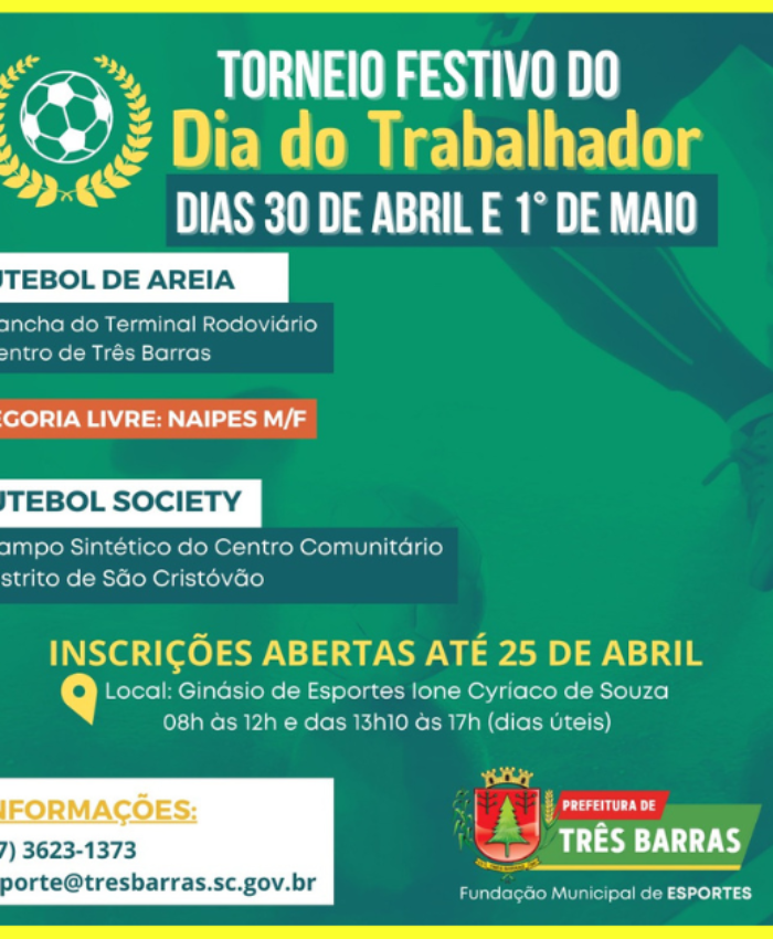 Dia do Trabalhador será comemorado com Torneio de Futebol de Areia e Society